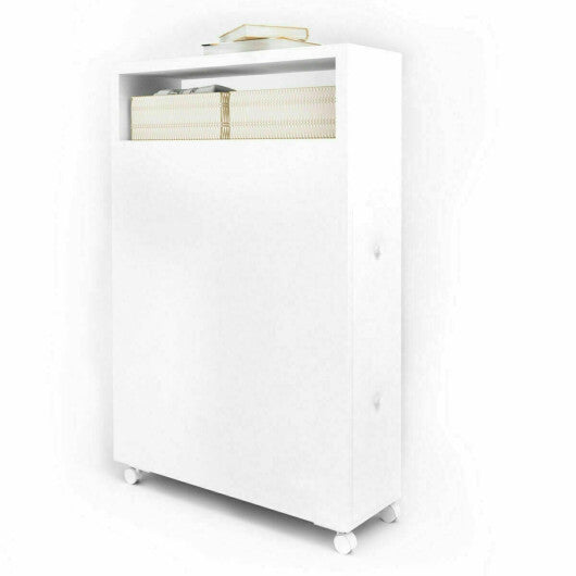 Slim Bathroom Cabinet Wooden Toilet Organizer with Deep Slide Out Drawers W2B