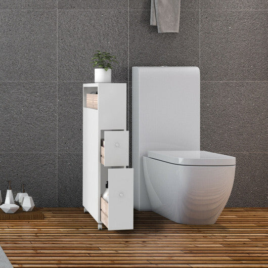 Slim Bathroom Cabinet Wooden Toilet Organizer with Deep Slide Out Drawers W2B