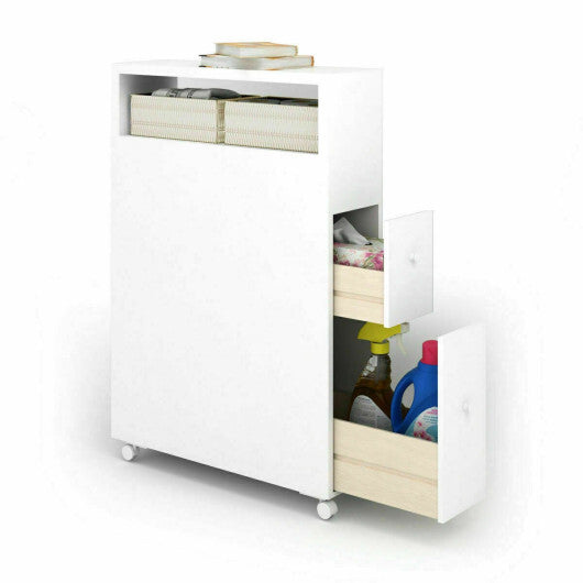 Slim Bathroom Cabinet Wooden Toilet Organizer with Deep Slide Out Drawers W2B