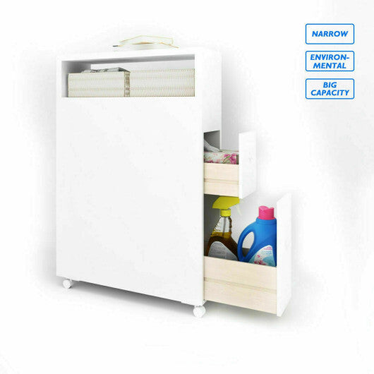 Slim Bathroom Cabinet Wooden Toilet Organizer with Deep Slide Out Drawers W2B