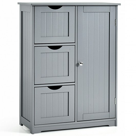 Bathroom Floor Cabinet Side Storage Cabinet with 3 Drawers and 1 Cupboard-Gray - Color: Gray W2B