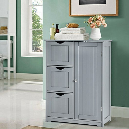 Bathroom Floor Cabinet Side Storage Cabinet with 3 Drawers and 1 Cupboard-Gray - Color: Gray W2B