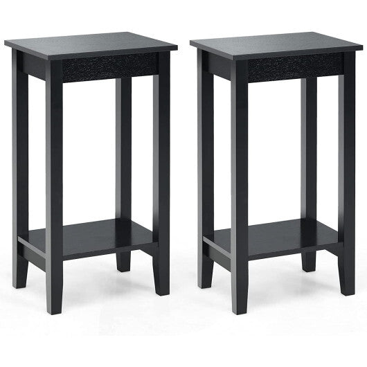 Set of 2 Versatile 2-Tier End Table with Storage Shelf-White W2B