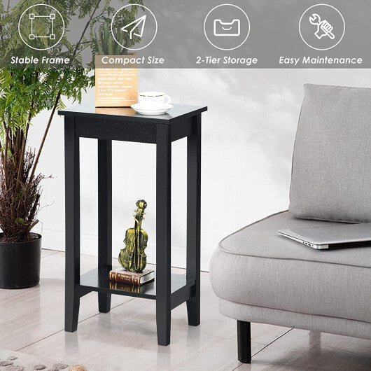 Set of 2 Versatile 2-Tier End Table with Storage Shelf-White W2B