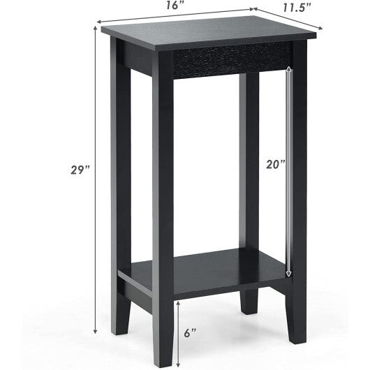 Set of 2 Versatile 2-Tier End Table with Storage Shelf-White W2B
