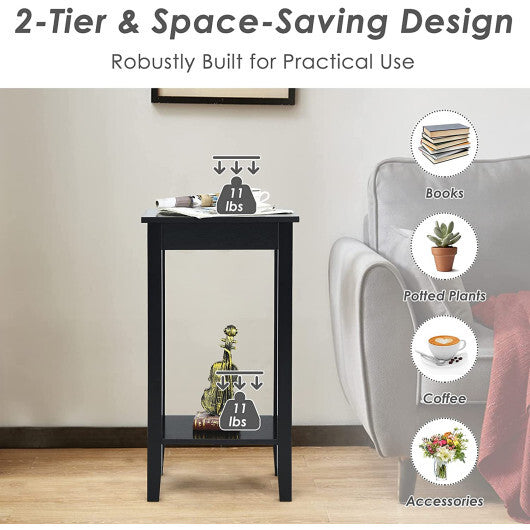 Set of 2 Versatile 2-Tier End Table with Storage Shelf-White W2B