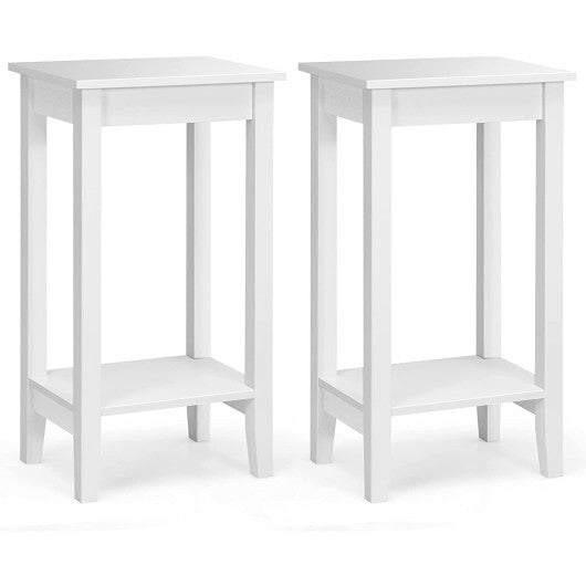 Set of 2 Versatile 2-Tier End Table with Storage Shelf-White W2B