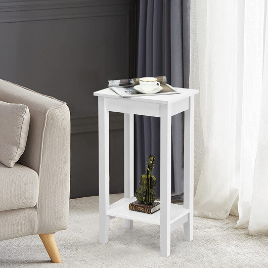 Set of 2 Versatile 2-Tier End Table with Storage Shelf-White W2B