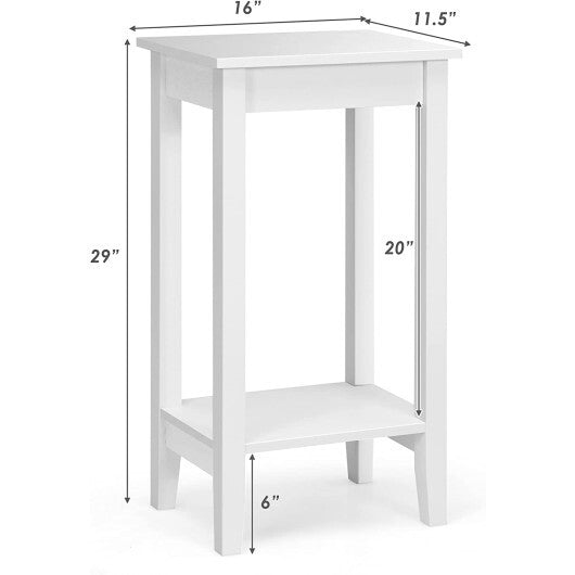 Set of 2 Versatile 2-Tier End Table with Storage Shelf-White W2B