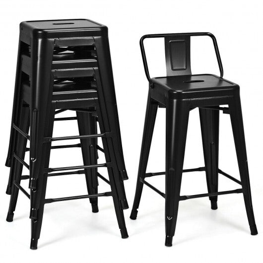24 Inch Set of 4 Cafe Side Chairs with Rubber Feet and Removable Backs-Gun