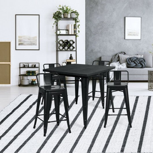 24 Inch Set of 4 Cafe Side Chairs with Rubber Feet and Removable Backs-Gun