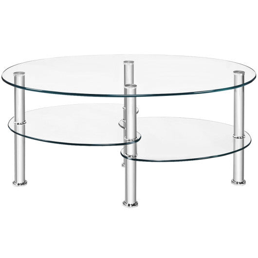 Tempered Glass Oval Side Coffee Table-Transparent - Color: Transparent W2B