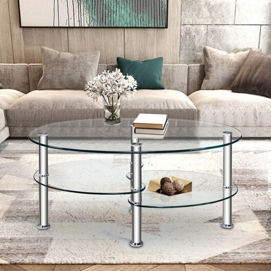 Tempered Glass Oval Side Coffee Table-Transparent - Color: Transparent W2B