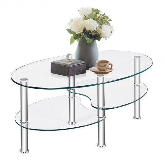 Tempered Glass Oval Side Coffee Table-Transparent - Color: Transparent W2B