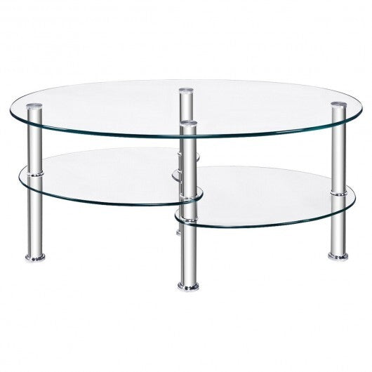 Tempered Glass Oval Side Coffee Table-Transparent - Color: Transparent W2B