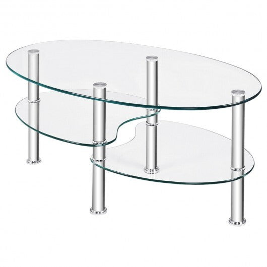 Tempered Glass Oval Side Coffee Table-Transparent - Color: Transparent W2B