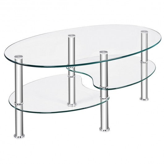 Tempered Glass Oval Side Coffee Table-Transparent - Color: Transparent W2B