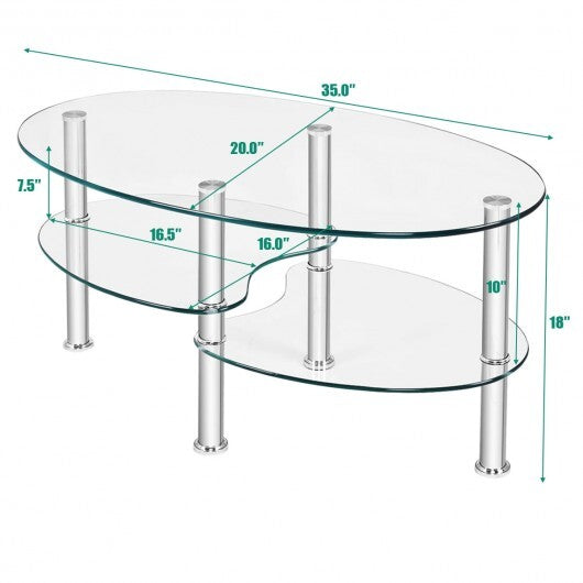 Tempered Glass Oval Side Coffee Table-Transparent - Color: Transparent W2B