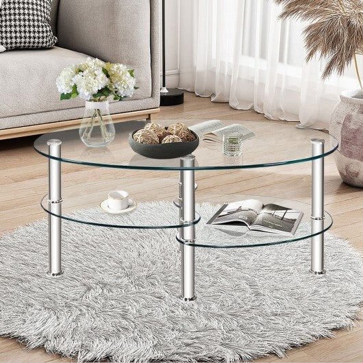 Tempered Glass Oval Side Coffee Table-Transparent - Color: Transparent W2B