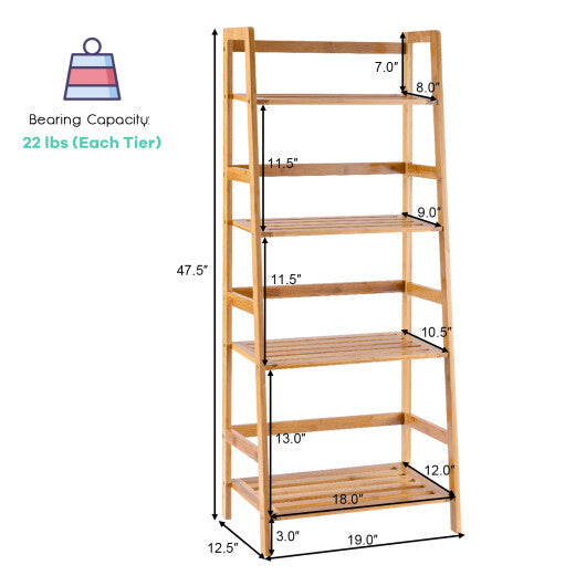 47.5 Inch 4-Tier Multifunctional Bamboo Bookcase Storage Stand Rack W2B