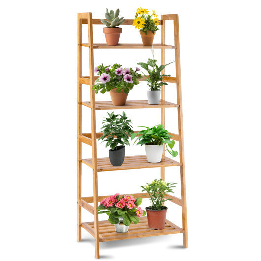 47.5 Inch 4-Tier Multifunctional Bamboo Bookcase Storage Stand Rack W2B