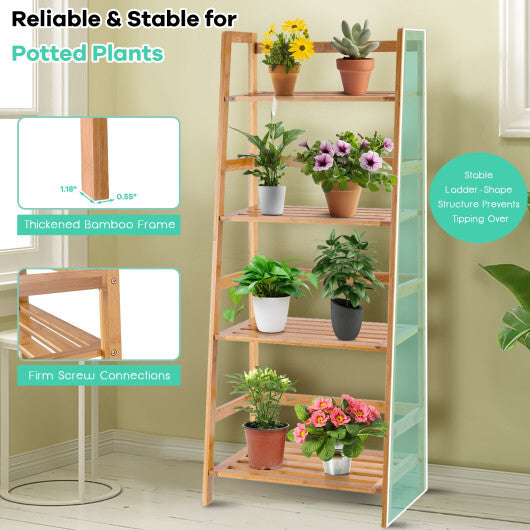 47.5 Inch 4-Tier Multifunctional Bamboo Bookcase Storage Stand Rack W2B
