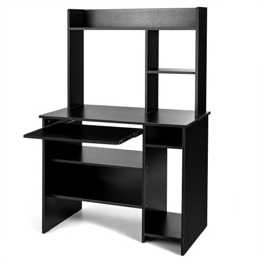Home Office Computer Desk with Bookcase Keyboard Tray and CPU Stand-White W2B