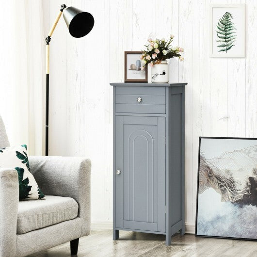 Wooden Storage Free-Standing Floor Cabinet with Drawer and Shelf-Gray - Color: Gray W2B