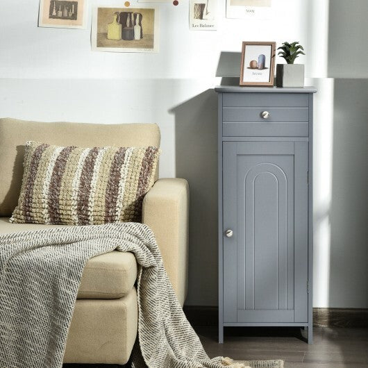Wooden Storage Free-Standing Floor Cabinet with Drawer and Shelf-Gray - Color: Gray W2B