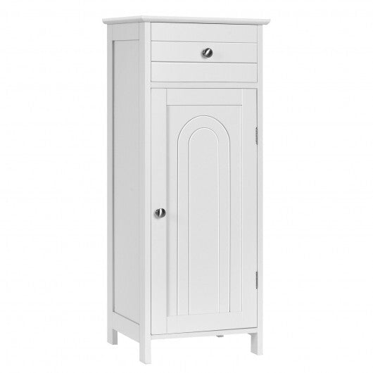 Wooden Storage Free-Standing Floor Cabinet with Drawer and Shelf-White - Color: White W2B