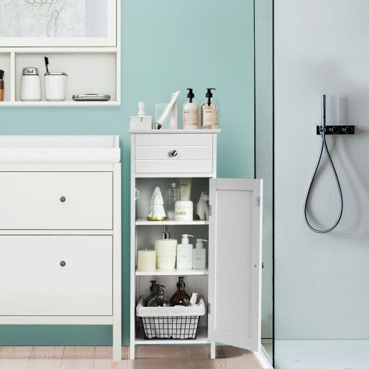 Wooden Storage Free-Standing Floor Cabinet with Drawer and Shelf-White - Color: White W2B
