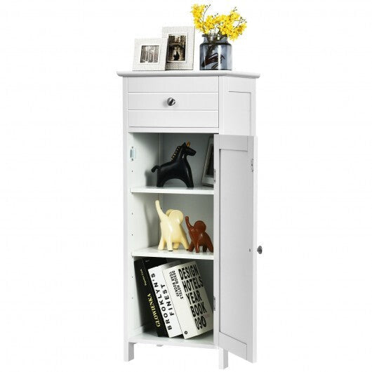 Wooden Storage Free-Standing Floor Cabinet with Drawer and Shelf-White - Color: White W2B