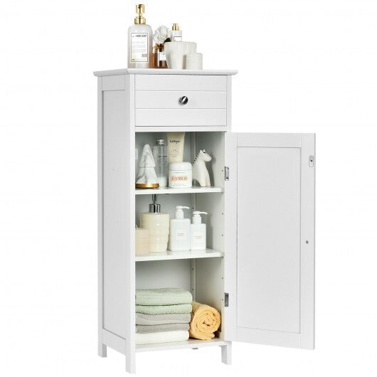 Wooden Storage Free-Standing Floor Cabinet with Drawer and Shelf-White - Color: White W2B