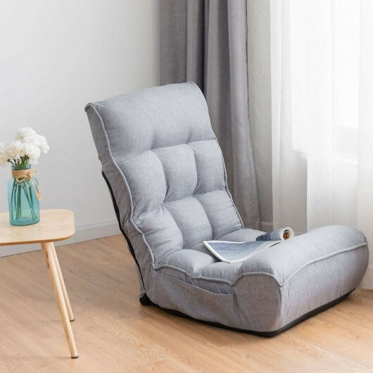 4-Position Adjustable Floor Chair Folding Lazy Sofa-Gray W2B