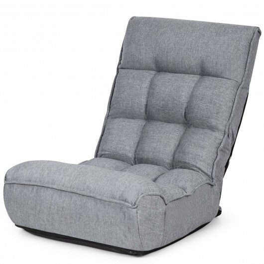 4-Position Adjustable Floor Chair Folding Lazy Sofa-Gray W2B