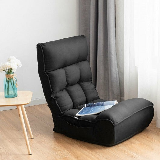 4-Position Adjustable Floor Chair Folding Lazy Sofa-Gray W2B