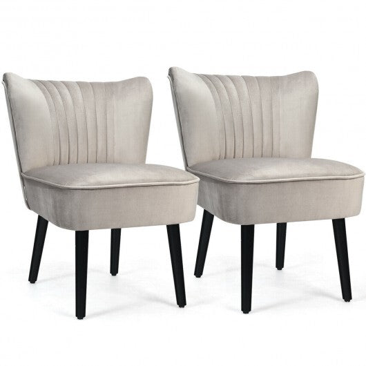 Set of 2 Upholstered Modern Leisure Club Chairs with Solid Wood Legs-Gray