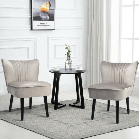 Set of 2 Upholstered Modern Leisure Club Chairs with Solid Wood Legs-Gray