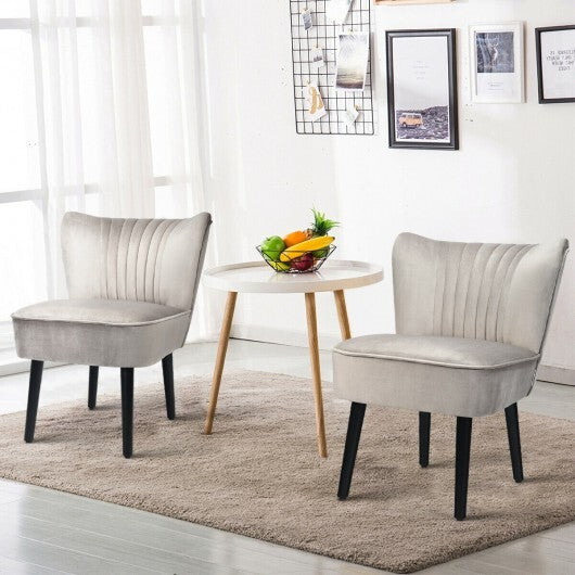 Set of 2 Upholstered Modern Leisure Club Chairs with Solid Wood Legs-Gray