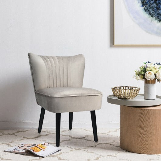 Set of 2 Upholstered Modern Leisure Club Chairs with Solid Wood Legs-Gray