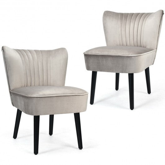 Set of 2 Upholstered Modern Leisure Club Chairs with Solid Wood Legs-Gray