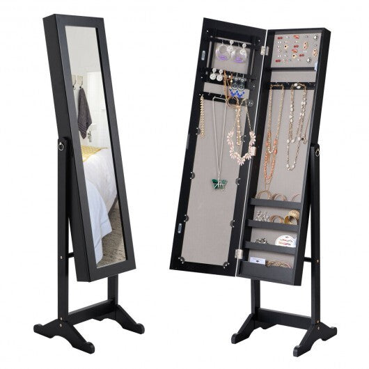 Mirrored Standing Jewelry Cabinet Storage Box-Black W2B