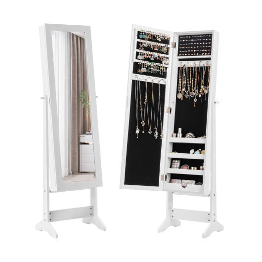 Mirrored Standing Jewelry Cabinet Storage Box-White - Color: White W2B