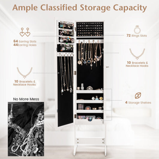 Mirrored Standing Jewelry Cabinet Storage Box-White - Color: White W2B