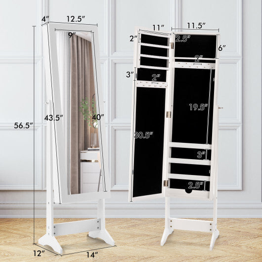 Mirrored Standing Jewelry Cabinet Storage Box-White - Color: White W2B