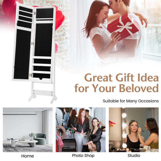 Mirrored Standing Jewelry Cabinet Storage Box-White - Color: White W2B