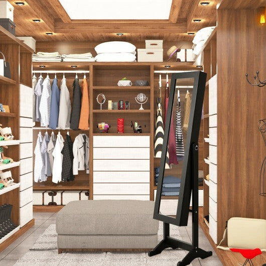 Mirrored Standing Jewelry Cabinet Storage Box-Black W2B
