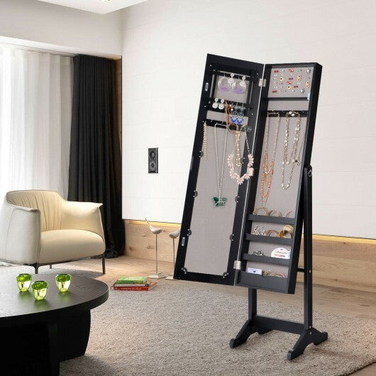 Mirrored Standing Jewelry Cabinet Storage Box-Black W2B