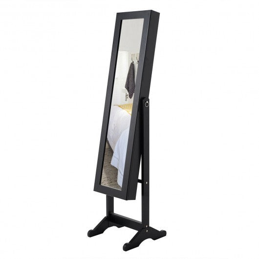 Mirrored Standing Jewelry Cabinet Storage Box-Black W2B