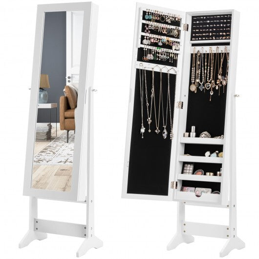 Mirrored Standing Jewelry Cabinet Storage Box-Black W2B
